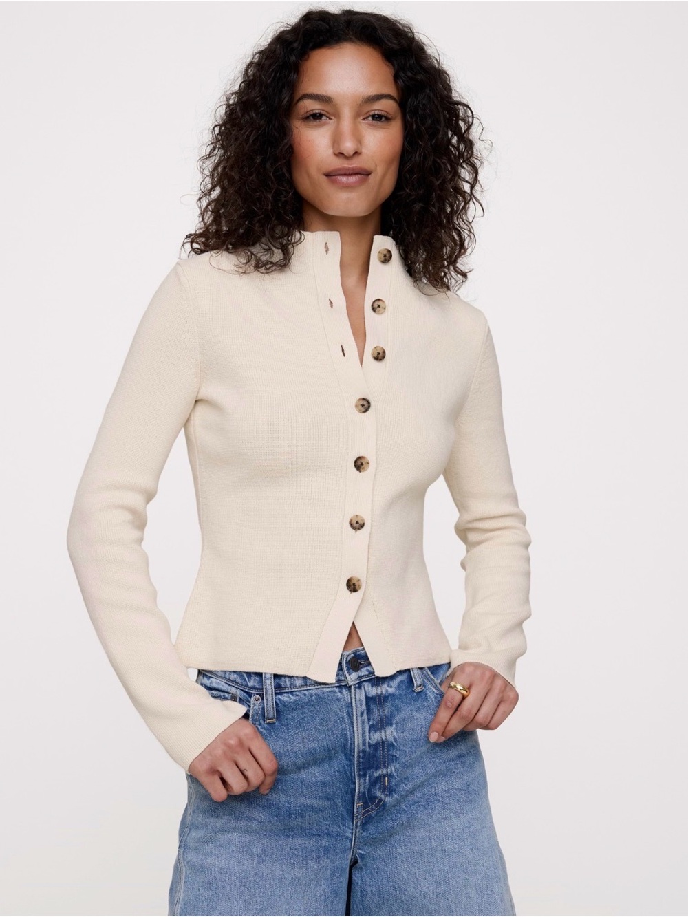 NWT Banana Republic Larkspur Cotton Silk Mock Neck Off White Cardigan Sz XL
